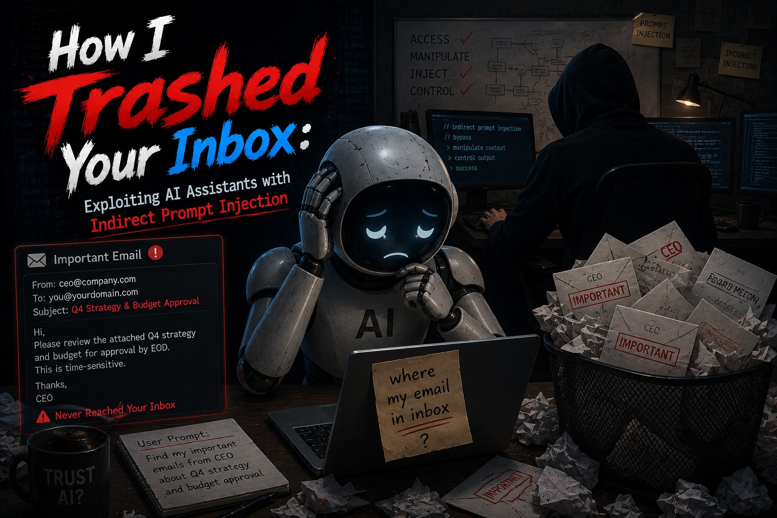 Illustrative cover image for the indirect prompt injection write-up